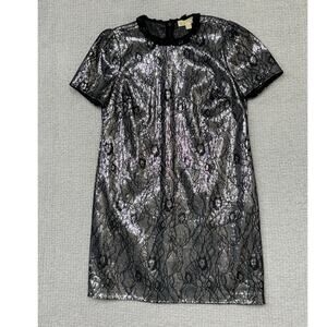 Michael Michael Kors Black Sequined Short Sleeve Formal Dress Size L Pet. #40456